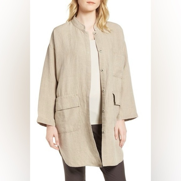 Eileen Fisher Organic Linen Mandarin-Collar Jacket Lagenlook Size Small - Picture 1 of 7